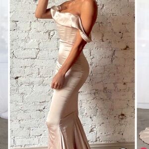 Off the shoulder champagne gown